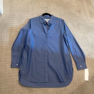 Foxcroft non-iron chambray blue button down tunic NWT